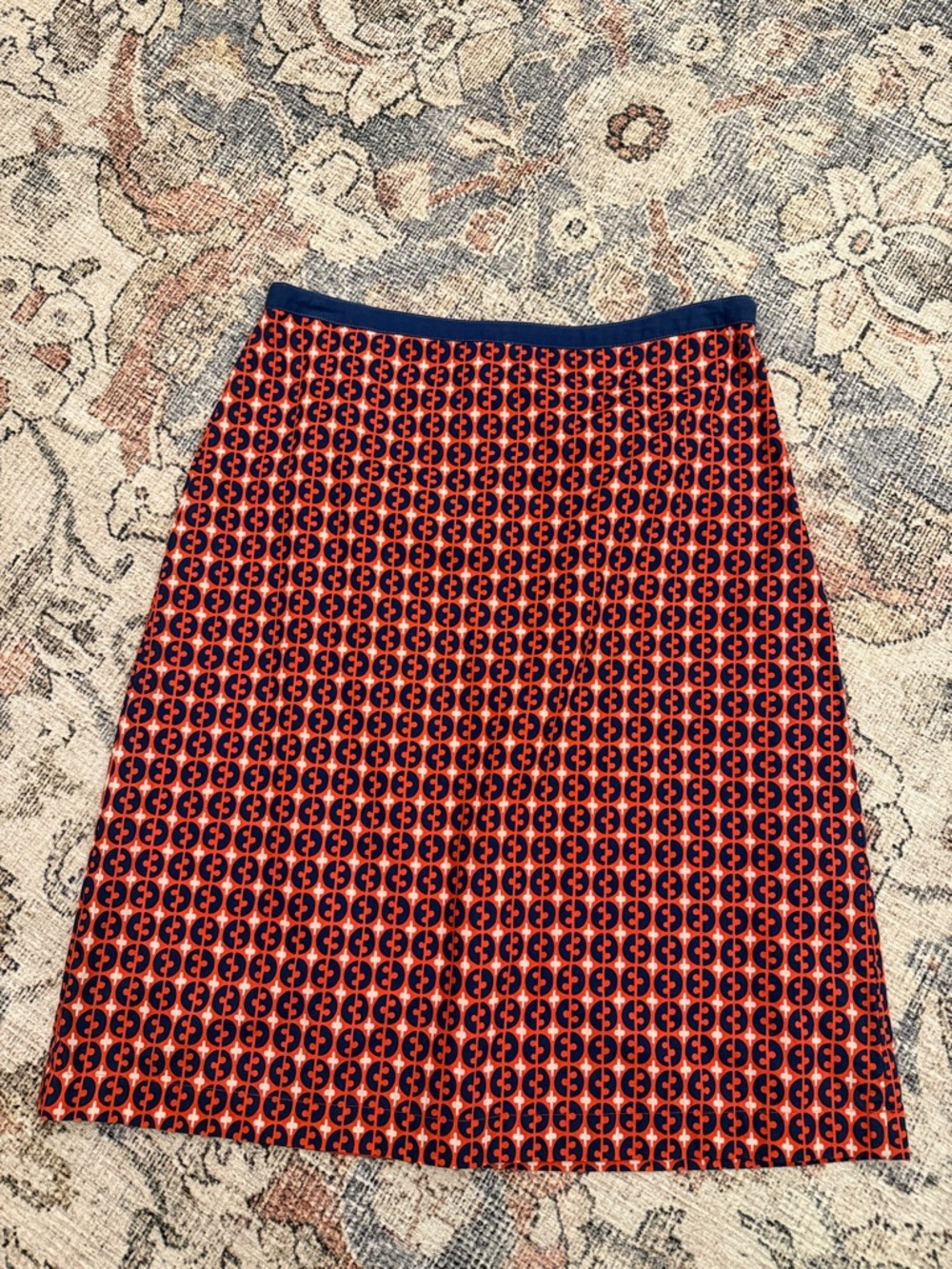 Boden Navy and Orange Geometric A-Line Skirt 100%Cotton